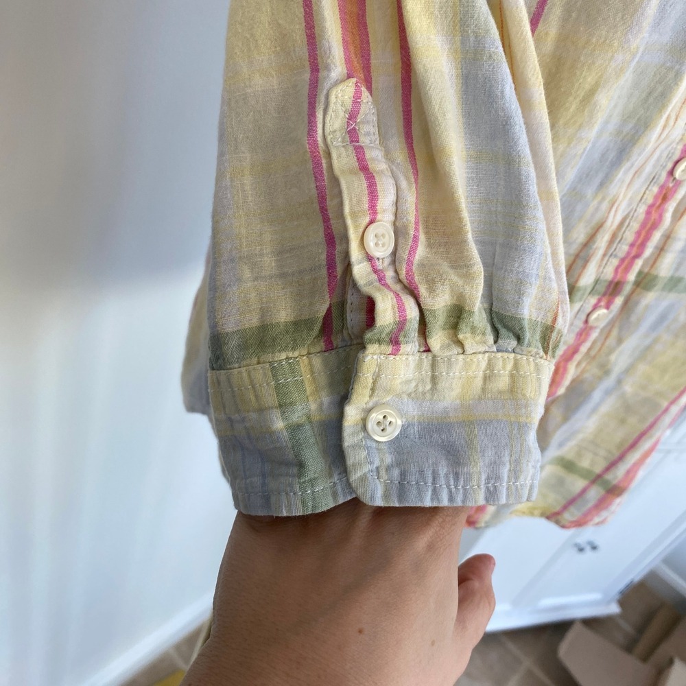 Vintage Y2K American Eagle Pastel Colorful Plaid Button Up Shirt Linen Blend M - Picture 3 of 13